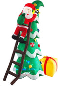 8 Feet Giant Christmas Inflatable Santa Climbing Ladder, Christmas Tree & Gift Box with Colorful LED Lights,