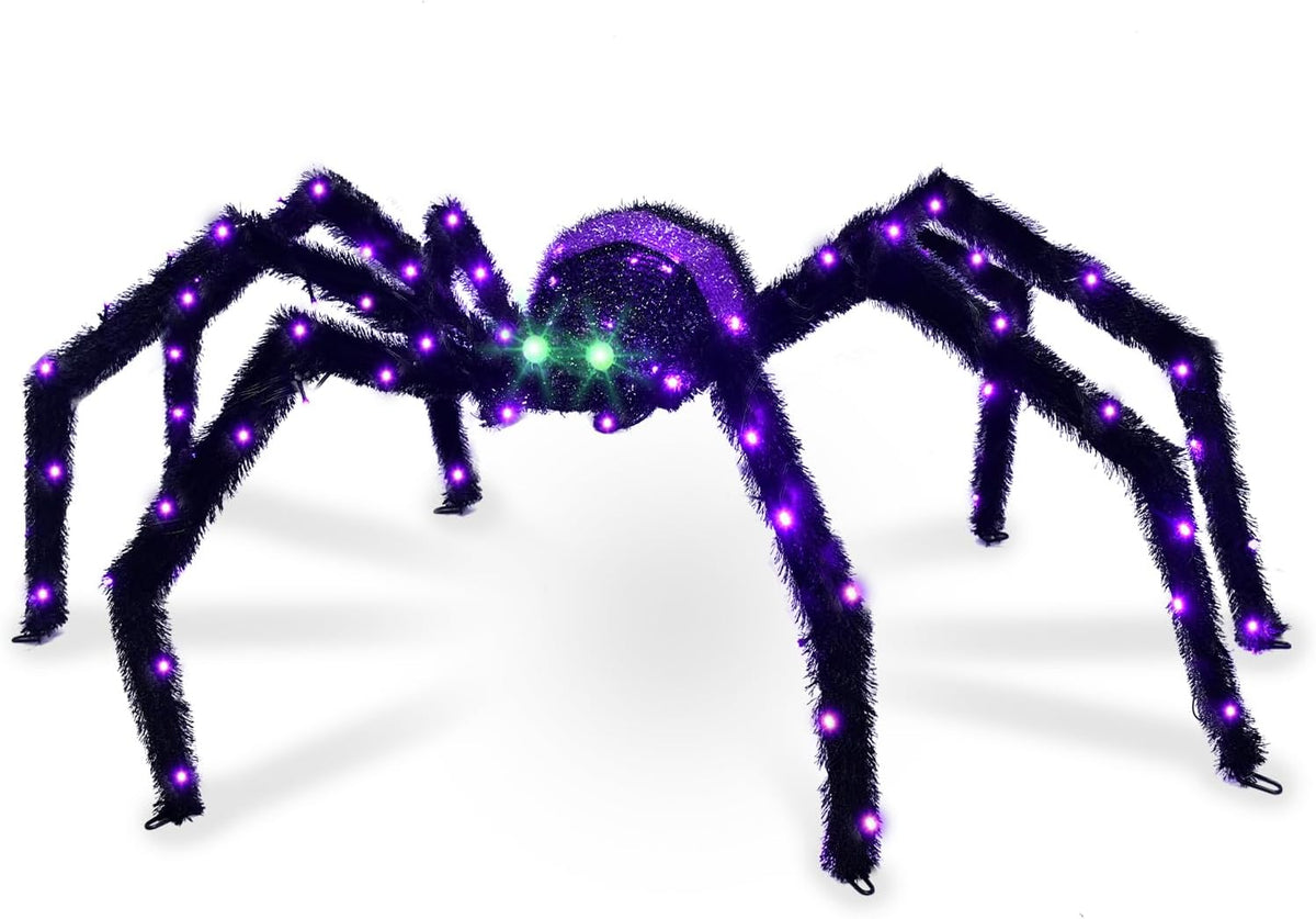 Holilite Giant Spider Halloween Outdoor Decoration - 4.2FT Lighted Outside Spider Decor with 90 LED Lights,