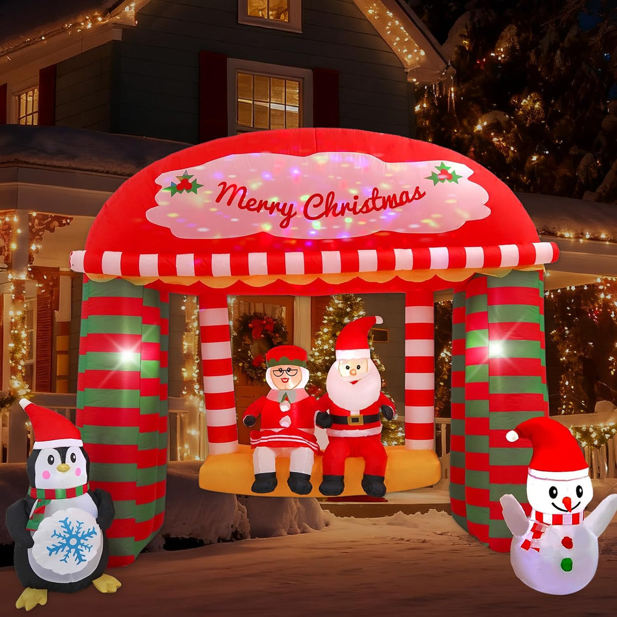 HZGDEJTG 10FT Santa Claus Swing with Built-in LED Lights and Colorful Rotating Lights, Suitable for Christmas