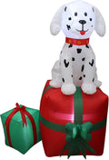 5 FT Lighted Christmas Inflatable Dalmatian Puppy on Gift Box / Outdoor Indoor Holiday Decoration, Built-in