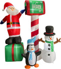 Fraser Hill Farm 6-Ft. Welcome Mailbox with Santa, Snowman, and Penguin, Pre-Lit Inflatable Lawn Decoratio...