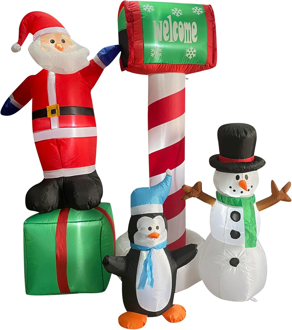 Fraser Hill Farm 6-Ft. Welcome Mailbox with Santa, Snowman, and Penguin, Pre-Lit Inflatable Lawn Decoratio...