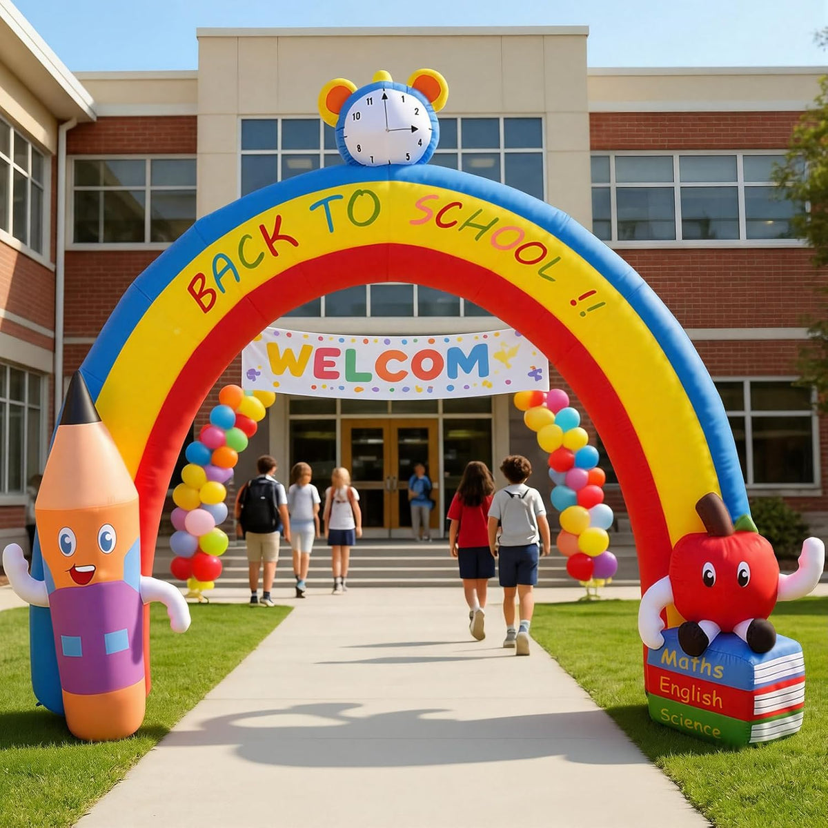 Simgoing 8 x 10 ft Back to School Inflatable Arch Decoration / First Day of School Inflatable with LED