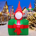 GOOSH 6.3 FT Christmas Inflatables Gnomes Outdoor Decorations Animated Midget on the Gift Box Outdoor