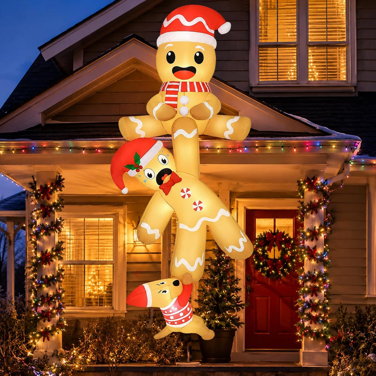 VIONMI Christmas Inflatable Outdoor Decoration / Funny Hanging Gingerbread Man with Dog Christmas Blowups