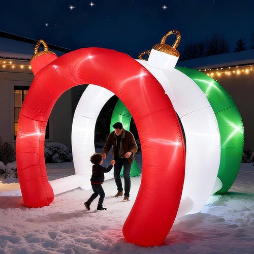 10.5 FT Christmas Inflatables Ornament Tunnel Arch Outdoor Decorations, Blow Up Walk-Through Archway Yard