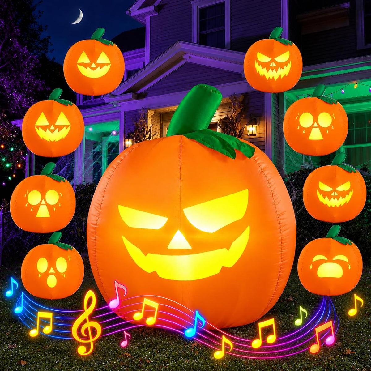 5FT Halloween Inflatables Outdoor Decorations with Projector Face and Music / Halloween Inflatable Pumpkin,