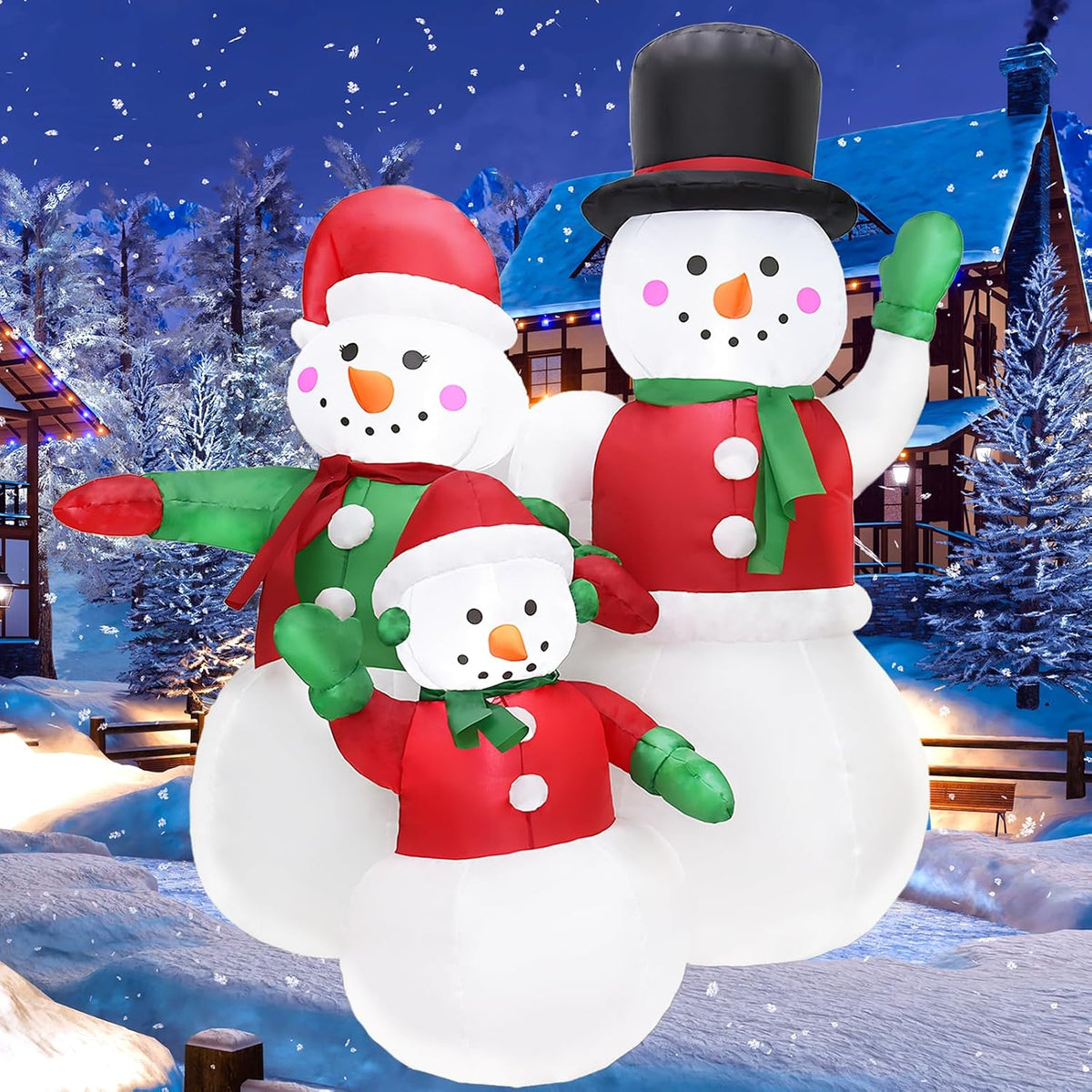 PIPIMOUSE 5 FT Christmas Inflatables Snowman Family Outdoor Decorations / Blow Up Snowman with LED Lights,