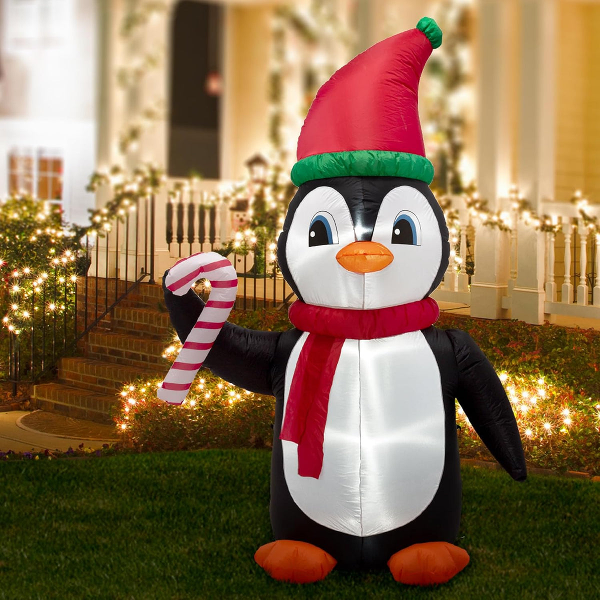 Glitzhome 8ft Christmas Inflatable Decorations LED Lighted Christmas Penguin Indoor and Outdoor Decoration