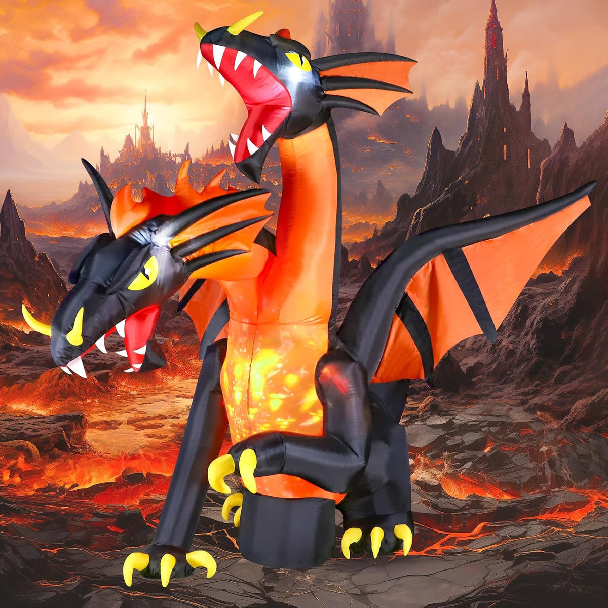 FunFanso 9.5 FT Giant Halloween Inflatable Double Headed Dragon, Blow up Festival Yard Outdoor Decorations
