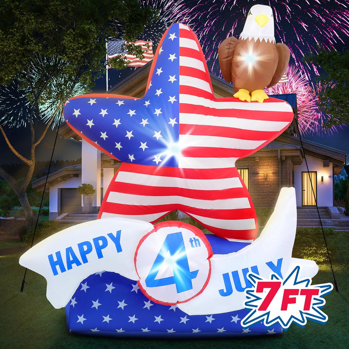7FT Independence Day Decorations Inflatables, Upgraded 4th of July Decor American Flag Star and Bald Eagle
