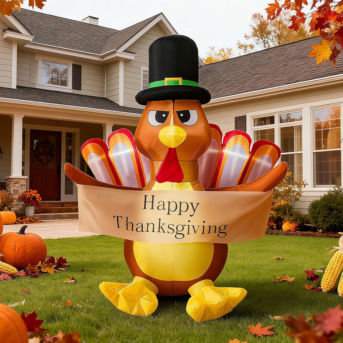 Abakuku 6 FT Thanksgiving Inflatables Turkey Decoration, Thanksgiving Blow up Turkey Decor with Built-in LED