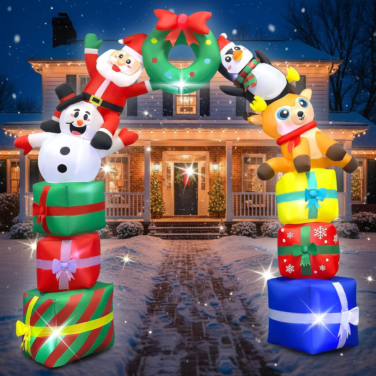 8FT Christmas Inflatables Archway Outdoor Decorations Christmas Arch Blow Up with Santa Penguin Snowman