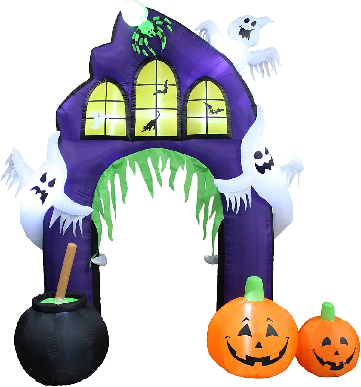 BZB Goods 9 FT Tall Halloween Inflatable Castle Archway / Pumpkins Spider Ghosts Cauldron, LED Lights,
