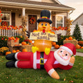 5FT Fall Thanksgiving Inflatable Turkey Stops Santa Outdoor Decorations / Built-in LEDs, Not So Fast Santa
