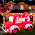 AerWo 8FT Valentines Day Inflatables Outdoor Decorations, Lovely Gnome Drives a Car with Build-in LED Lights,