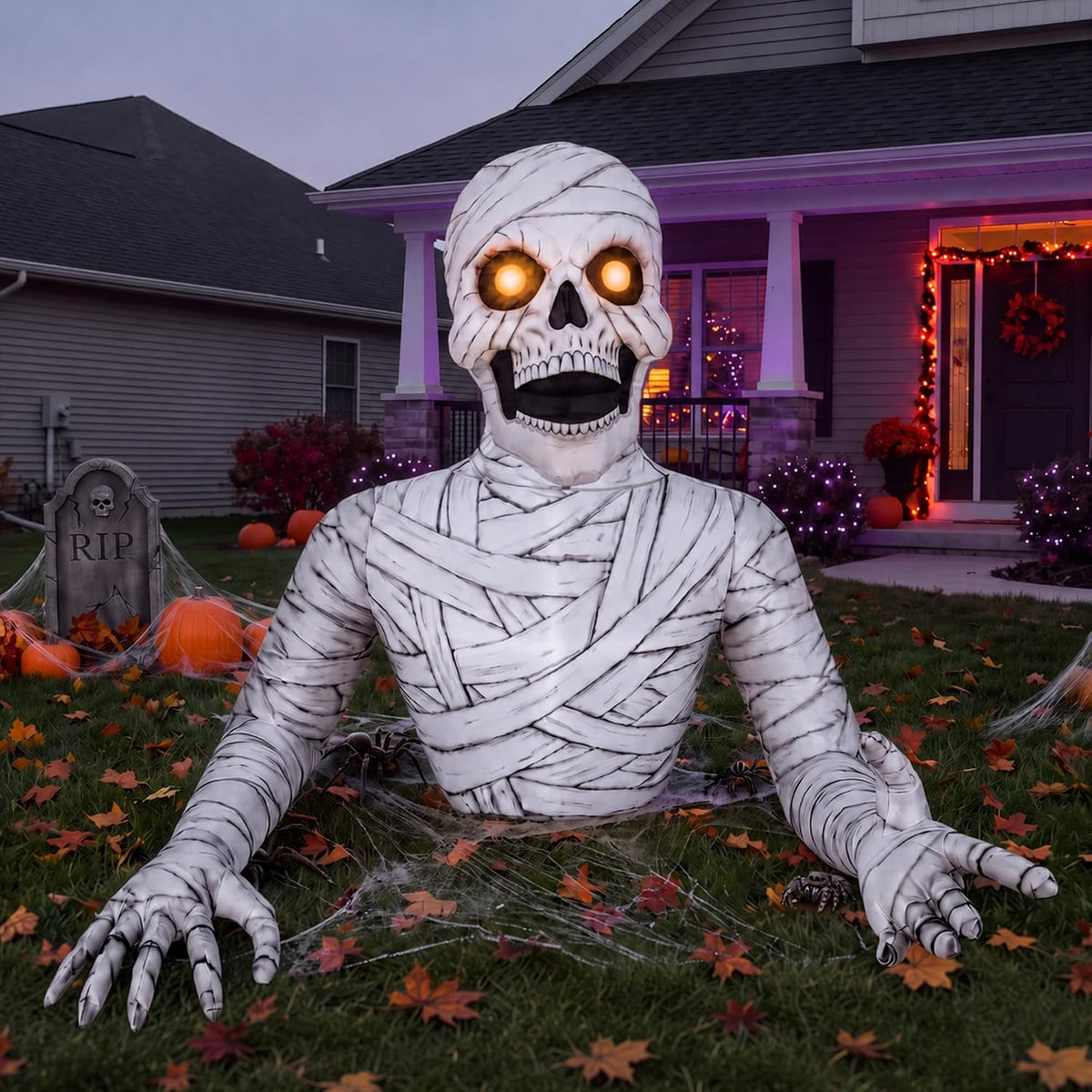 Hollowfly 6 ft Halloween Inflatable Outdoor Blow up Groundbreaking Mummy / Groundbreaking Skeleton, Inflata