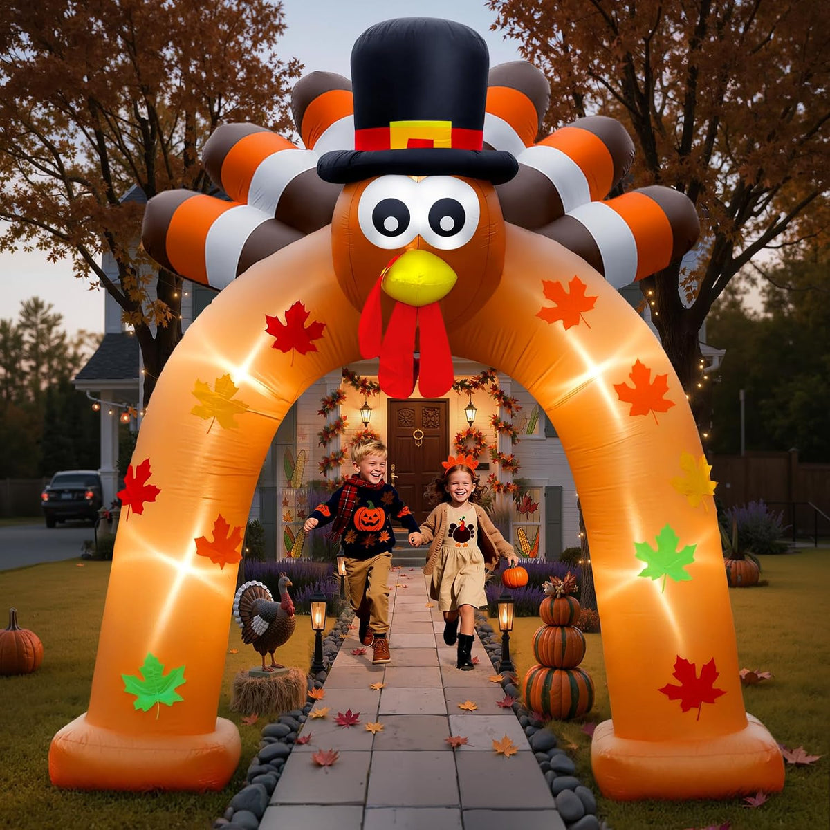 Spinosaurus 9FT Thanksgiving Inflatable Turkey Arch Thanksgiving Inflatables Outdoor Decorations Blow Ups