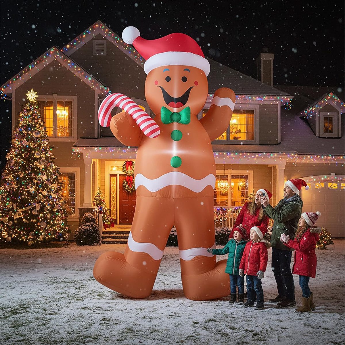 Feswear 12FT Giant Lighted Gingerbread Man Inflatable Christmas Blow Up Yard Decoration for Outdoor Winter