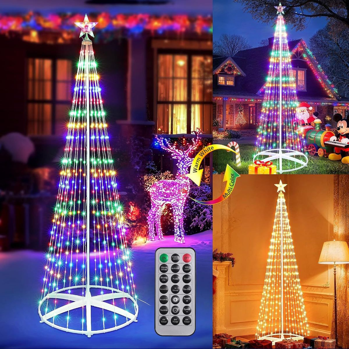 iBaycon Outdoor Christmas Tree, 8.2FT 406 LED Color Changing Lights / Dimmable with Remote Control & Timer,